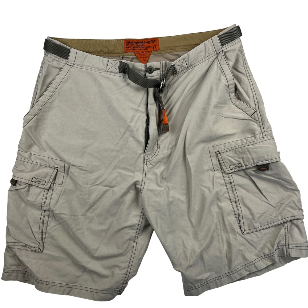 Abercrombie & Fitch Y2K Cargo Shorts Men's XL Beige Utility Pockets Belt Vintage